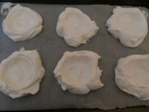 Meringue Bowls with Rhubarb and Berry Filling
