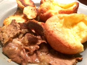 prime rib roast dinner with yorkshire pudding