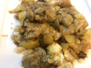 Chicken liver, onion and brewis