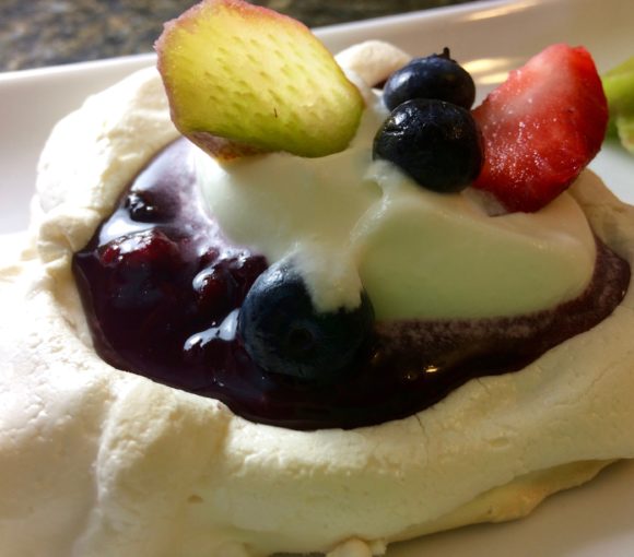 Meringue Bowls with Rhubarb and Berry Filling