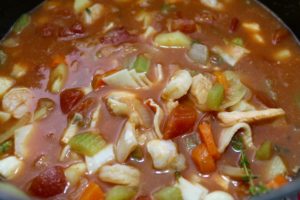 Tomato base seafood chowder