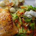 Maple Glazed Salmon with Herb and Feta toss salad