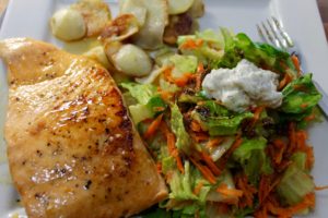 Maple Glazed Salmon with Herb and Feta Toss Salad