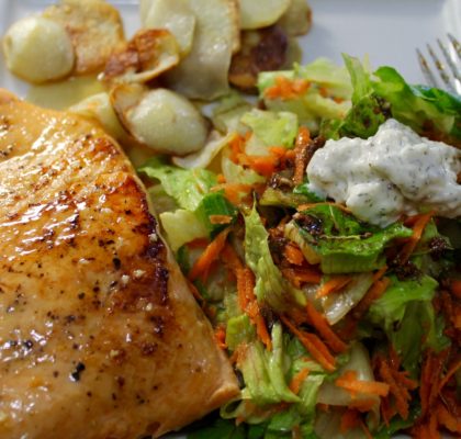 Maple Glazed Salmon with Herb and Feta Toss Salad