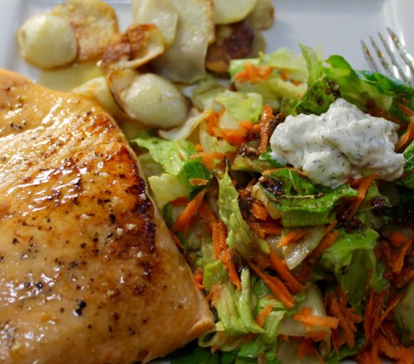 Maple Glazed Salmon with Herb and Feta Toss Salad