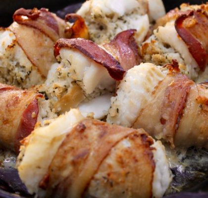 Bacon Wrapped Stuffed Cod Fillets