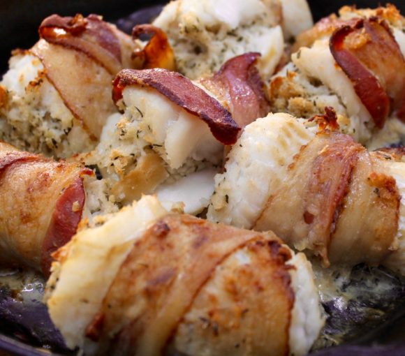 Bacon Wrapped Stuffed Cod Fillets