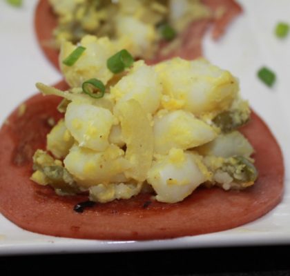 Hot Potato Salad in Bologna Cups