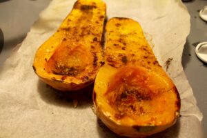 Butternut squash soup and western sandwich