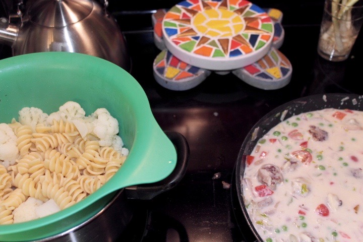 Creamy Sausage and Noodle Meal.