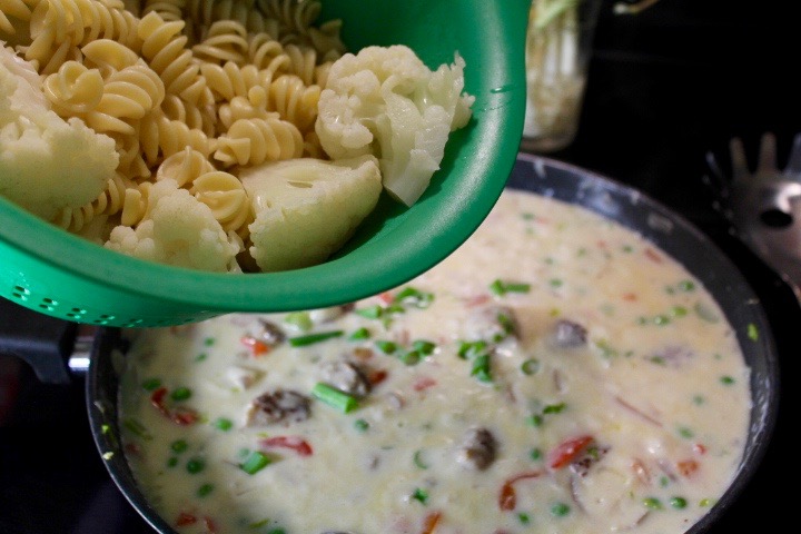 Creamy Sausage and Noodle Meal.